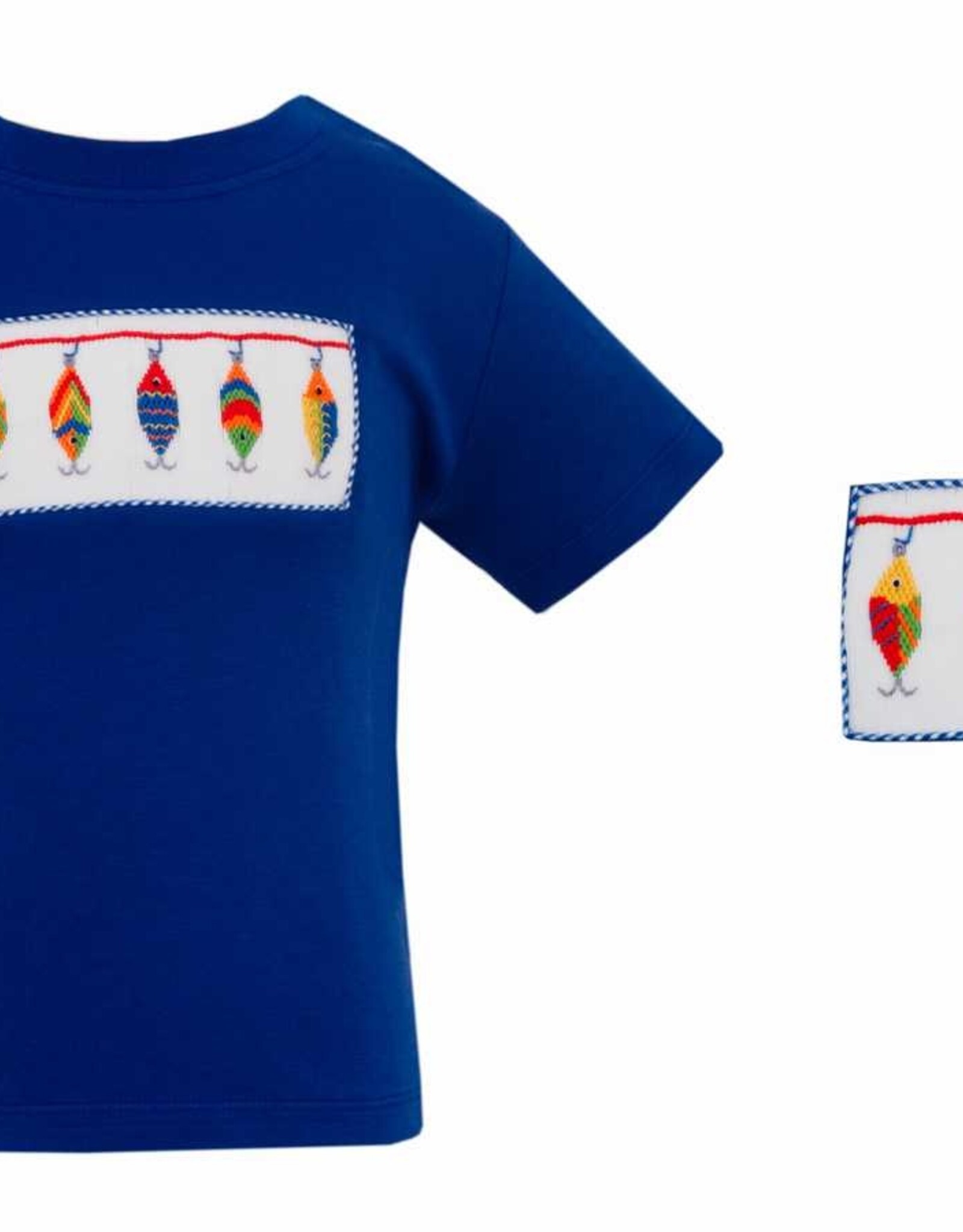Navy Fishing Bait Smocked T-Shirt