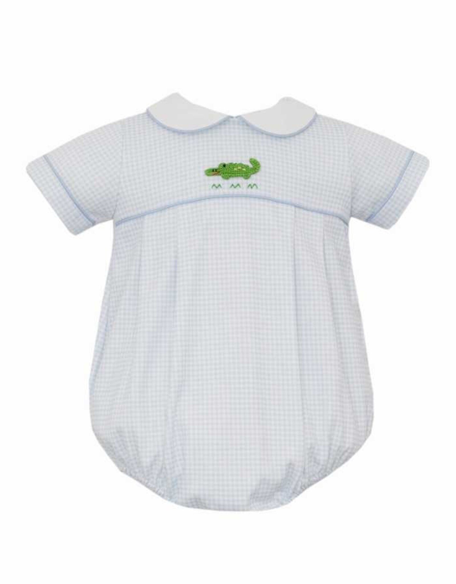 Petit Bebe Blue Gingham Alligator Knit Bubble