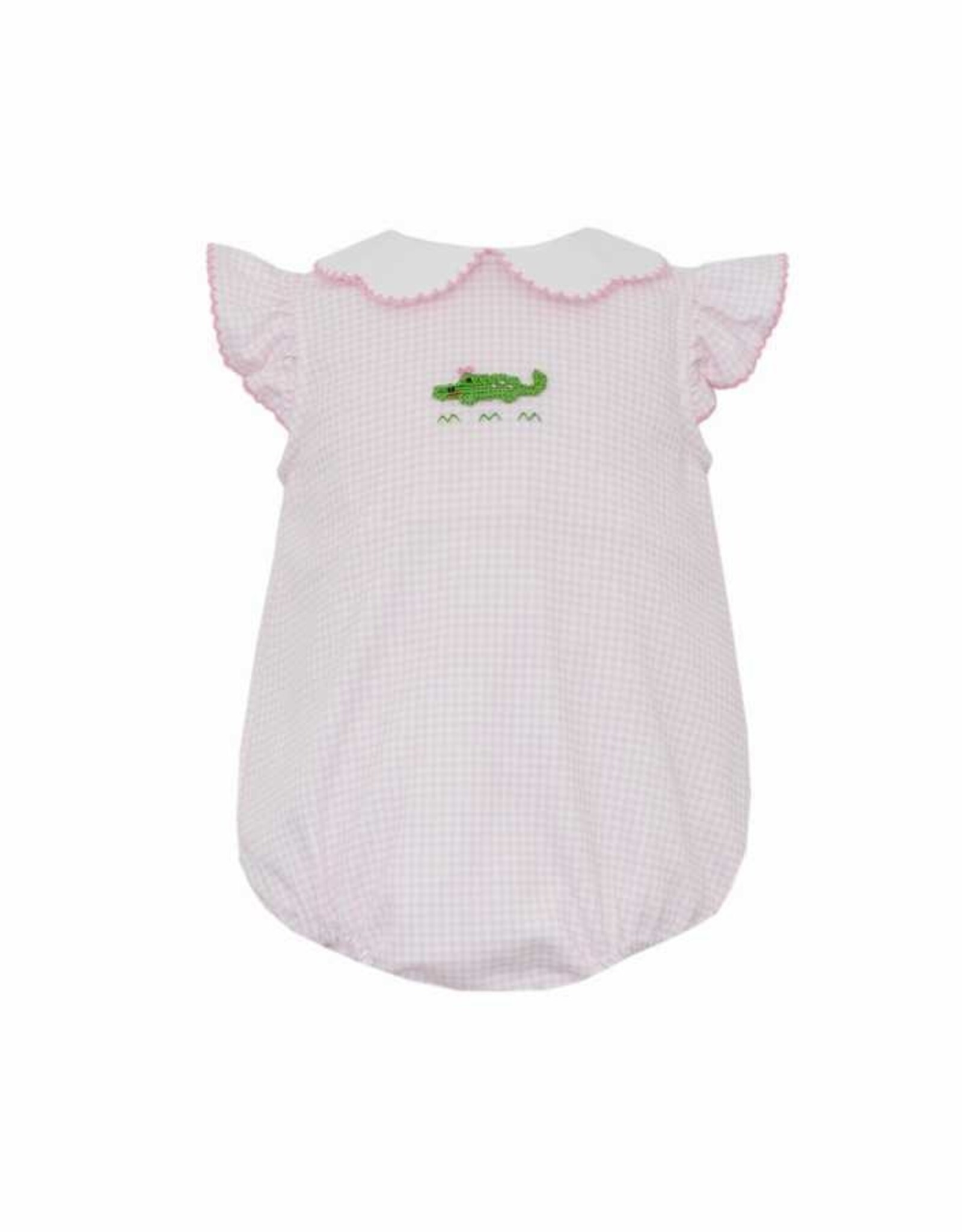 Petit Bebe Pink Gingham Alligator Knit Bubble