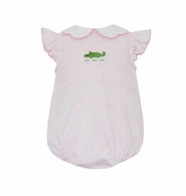 Petit Bebe Pink Gingham Alligator Knit Bubble