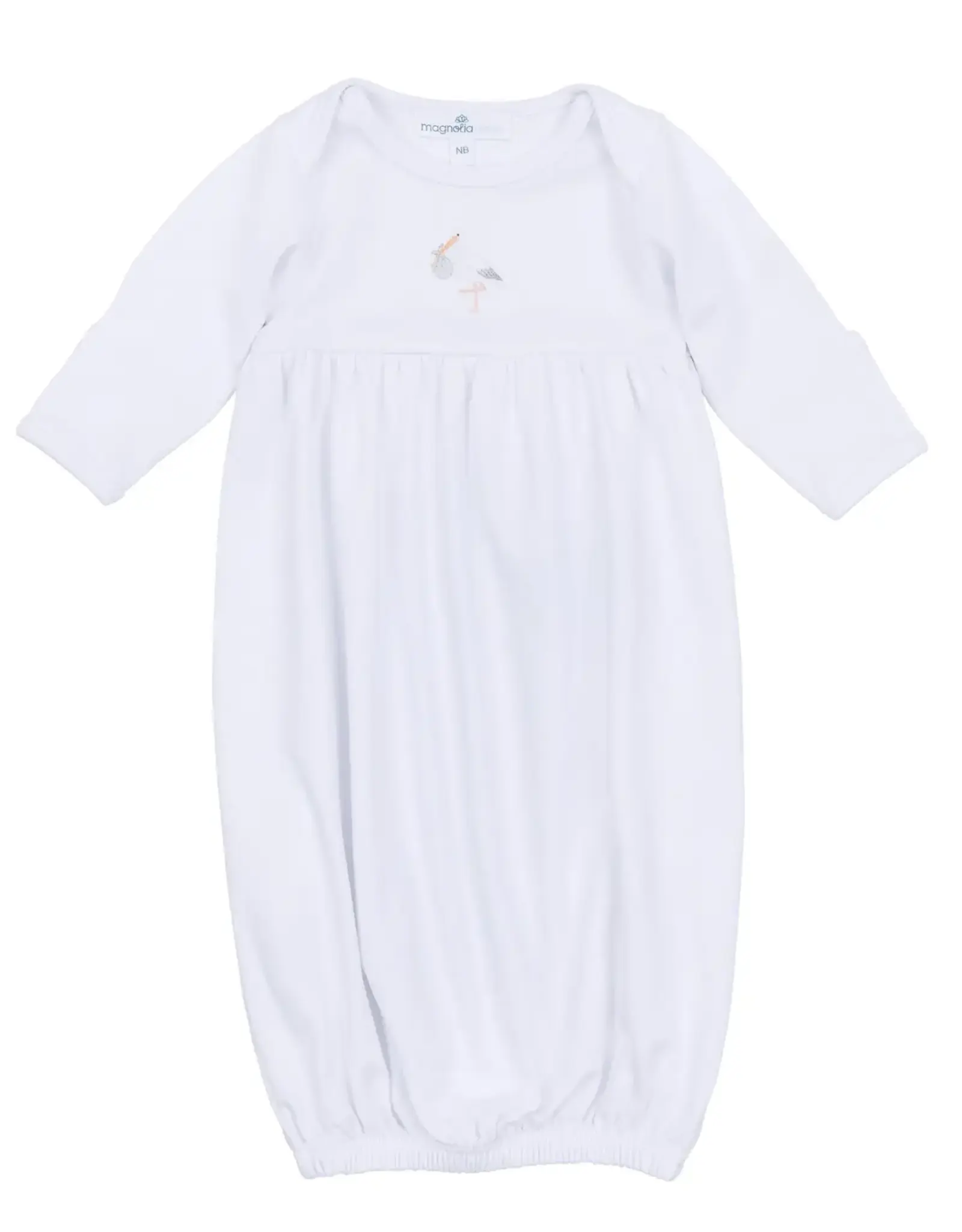 Magnolia Baby Vintage Stork Gathered Gown, White NB