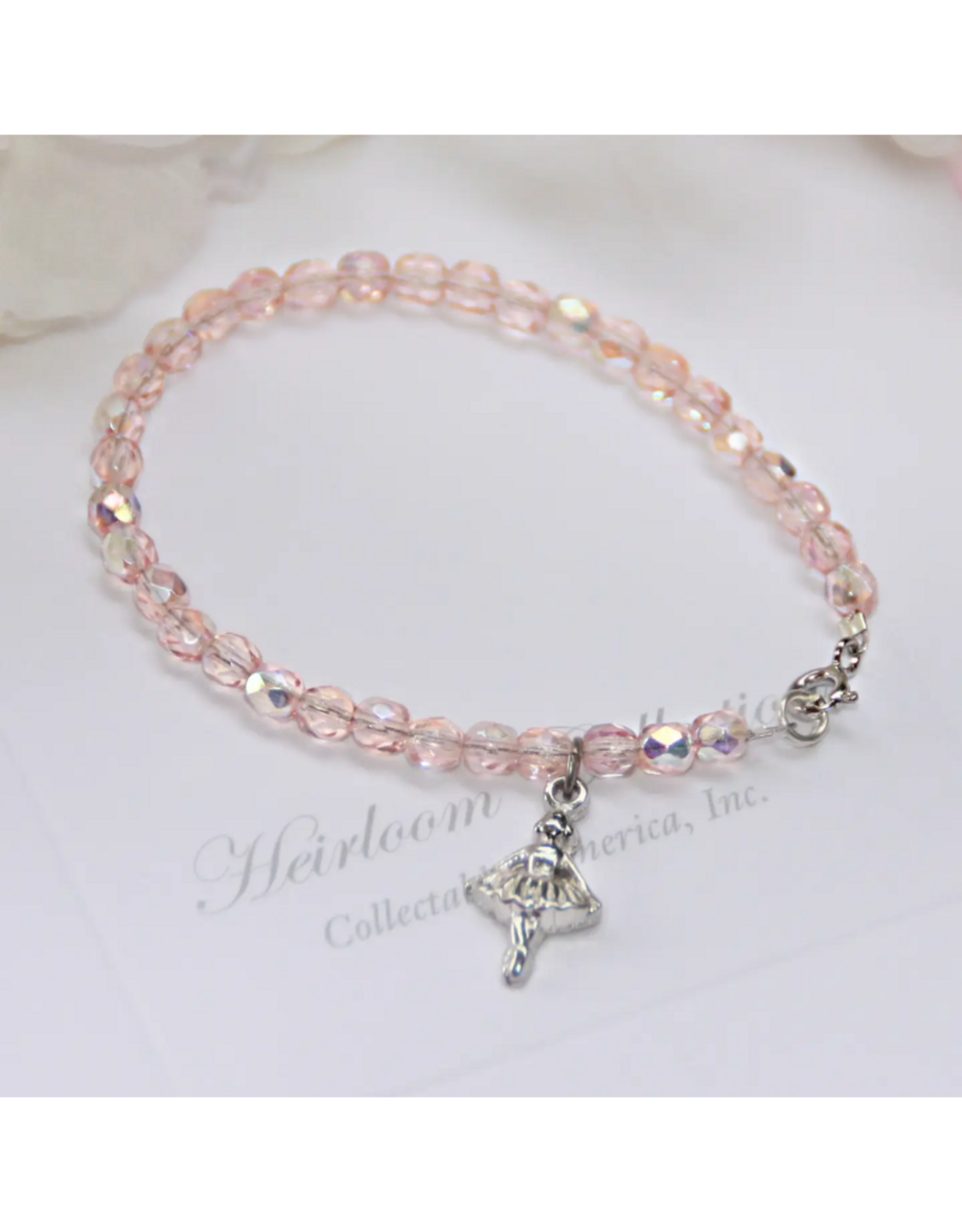 Dance Ballerina Pink Crystal Bracelet 6"