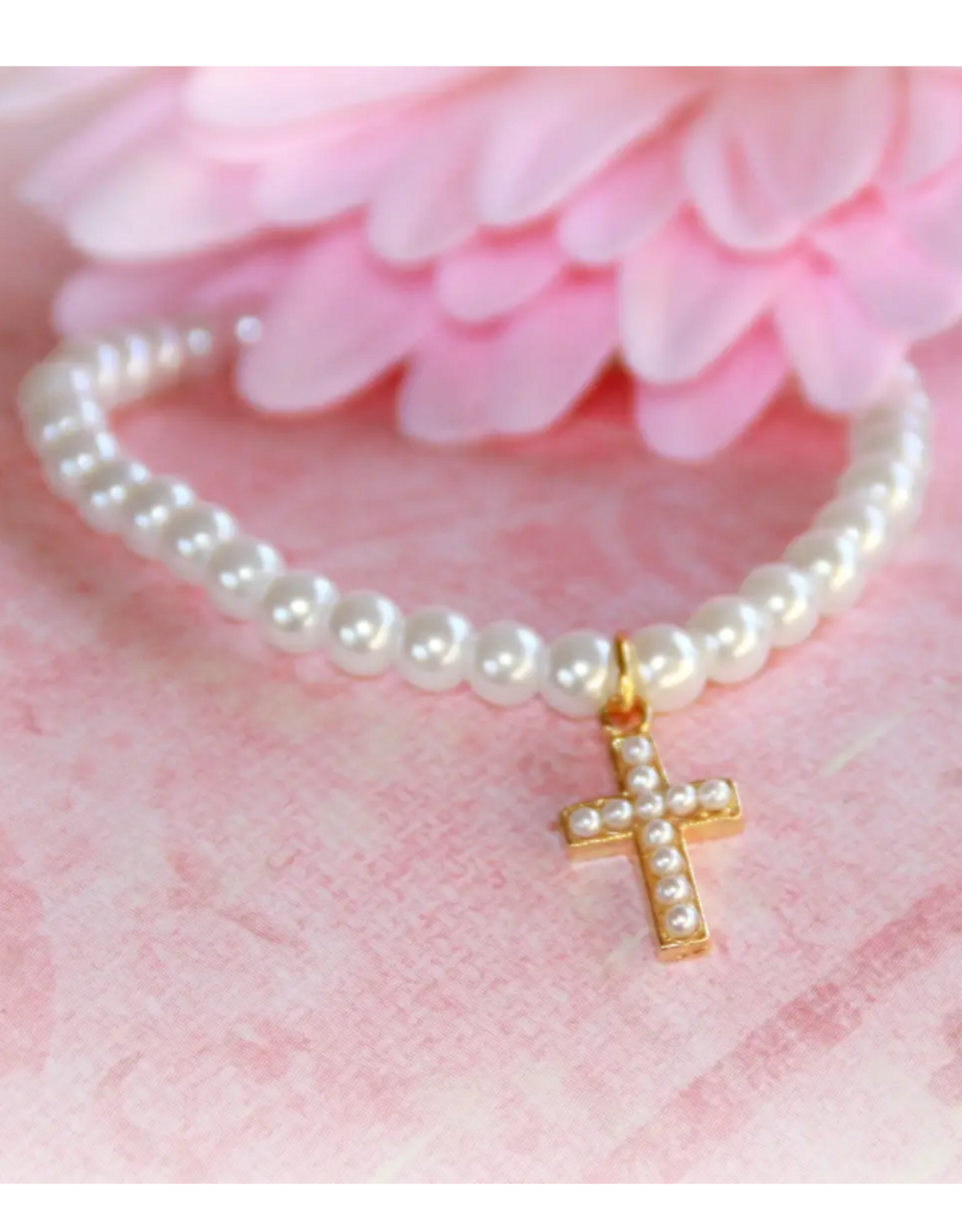 Girl Classic Gold Cross Pearl 6" Bracelet