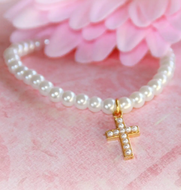 Girl Classic Gold Cross Pearl 6" Bracelet