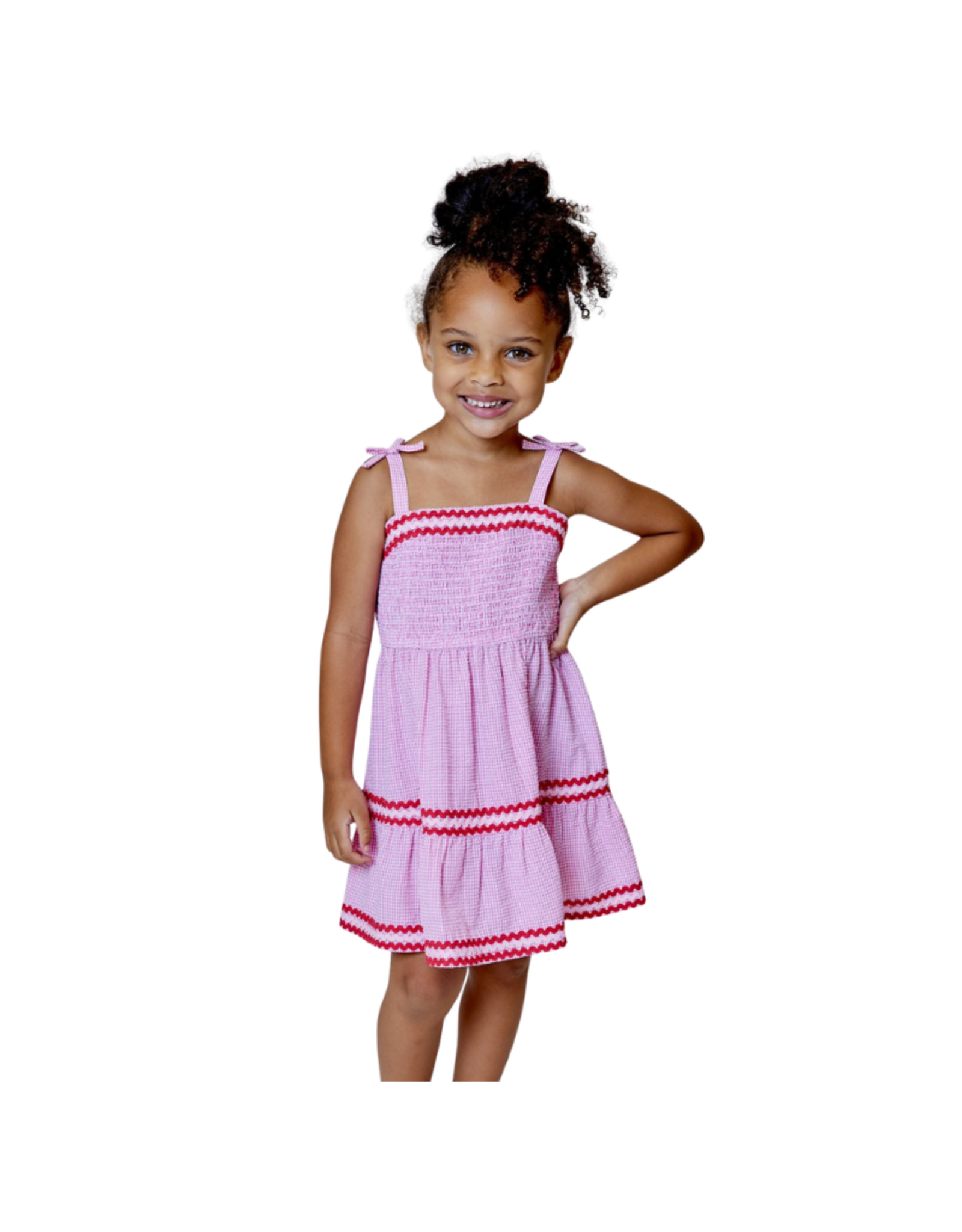 Design History Pink Gingham and Ric Rac Smocked Dress