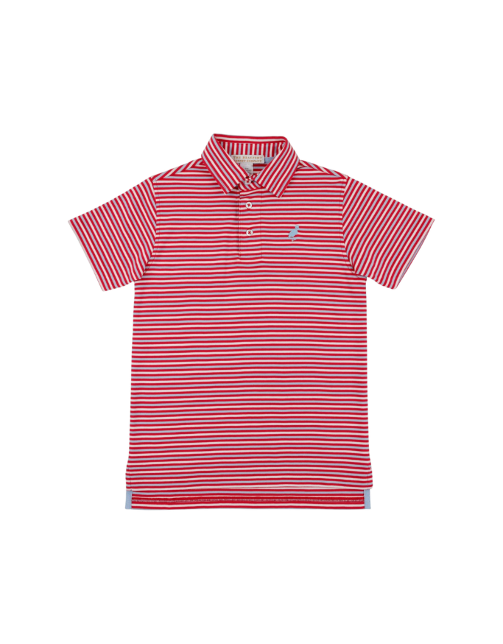 The Beaufort Bonnet Company Prim and Proper Polo SS, Red and Blue Sumner County Stripe