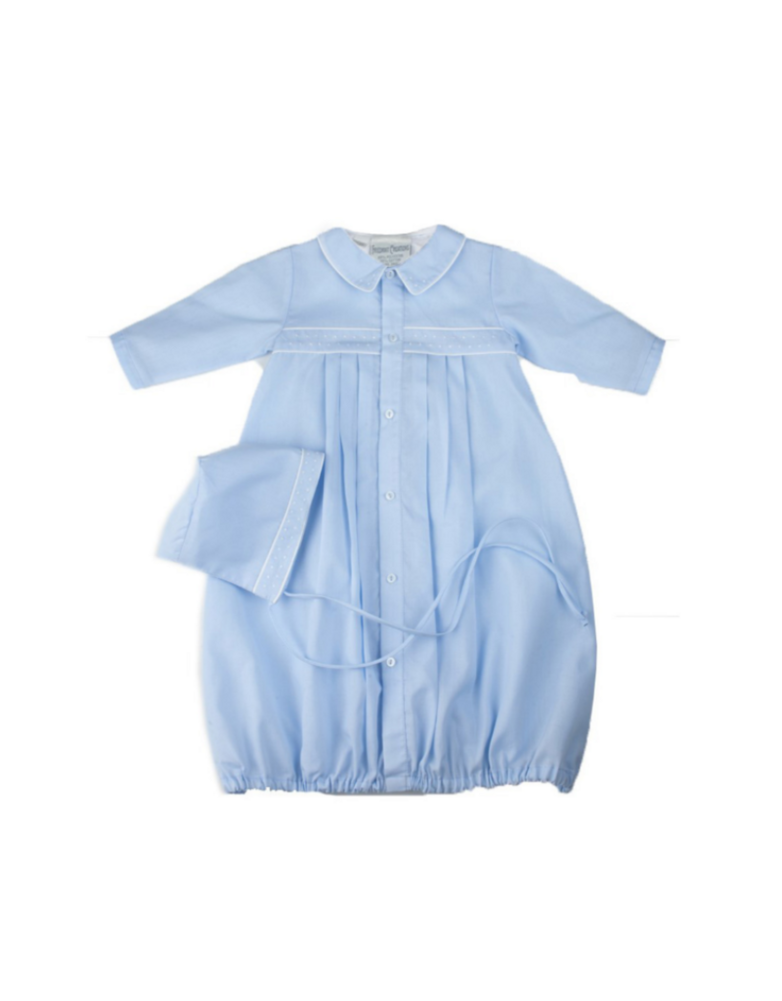 Feltman Brothers Preemie Boys Dot Embroidered Take Me Home Gown with Hat Bl/Wht