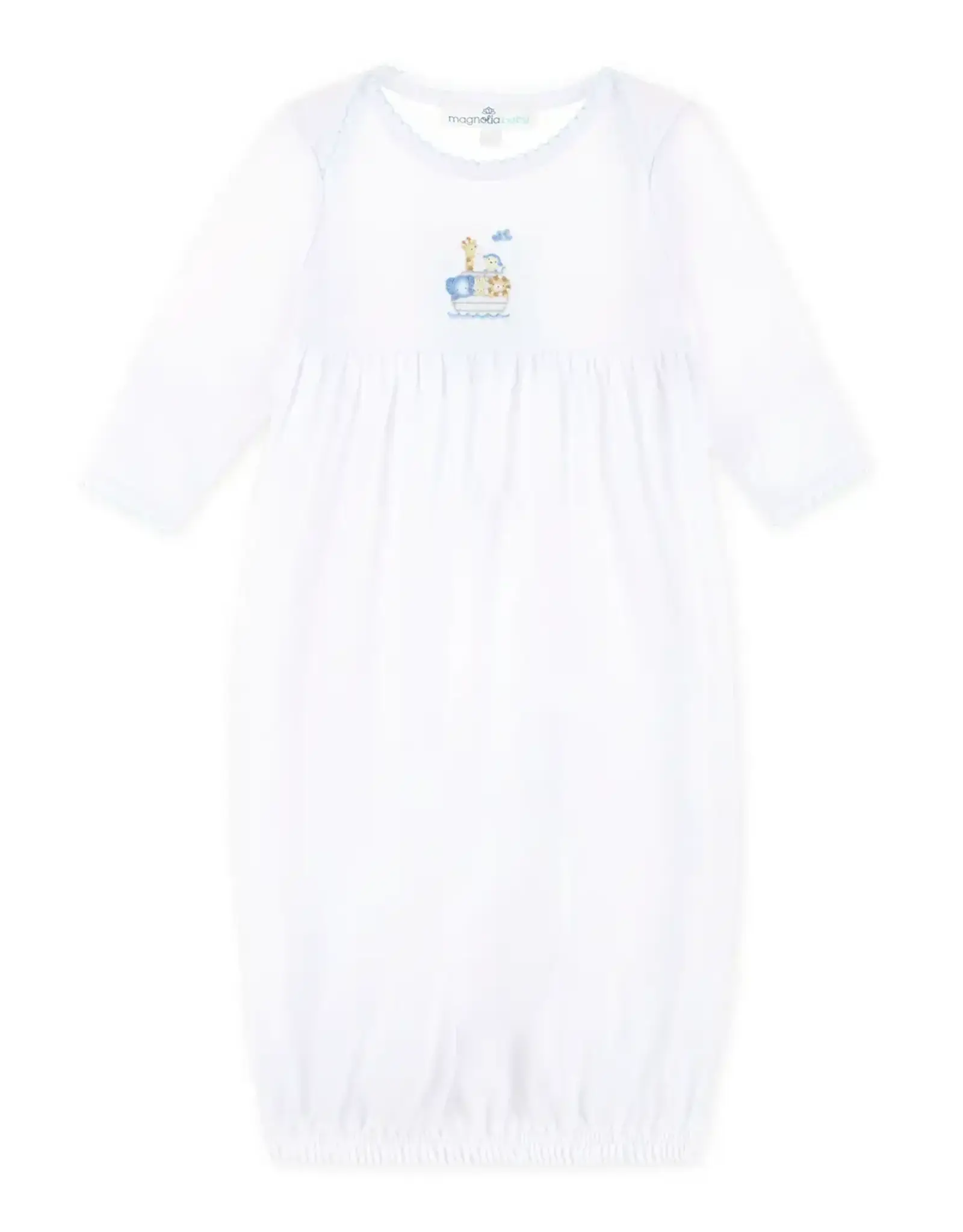Magnolia Baby Noah's Ark Gathered Gown, Blue