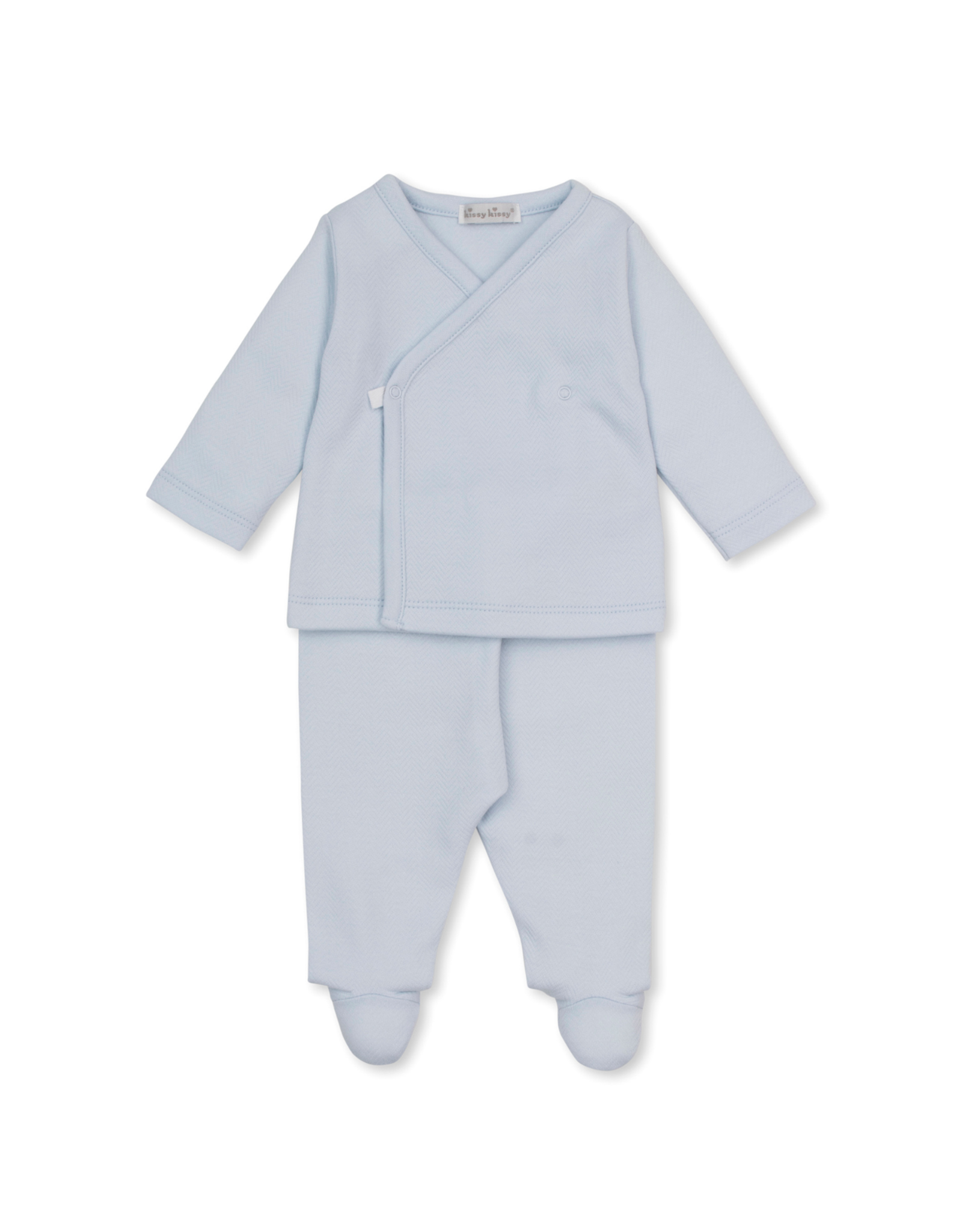 Kissy Kissy Jacquard Footed Pant Set, Light Blue