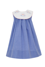 Anavini Blue Microcheck Dress with Round Collar, Stars