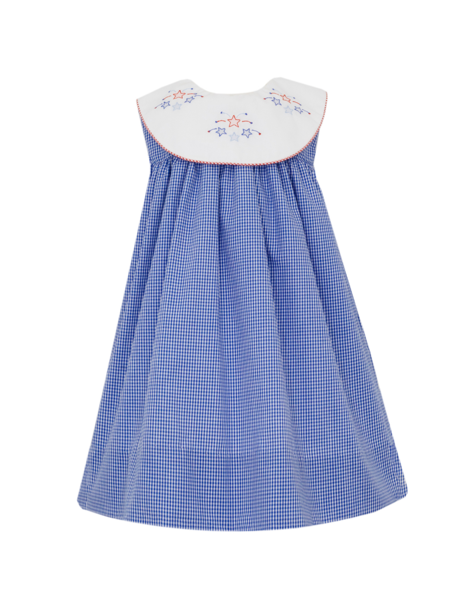 Anavini Blue Microcheck Dress with Round Collar, Stars