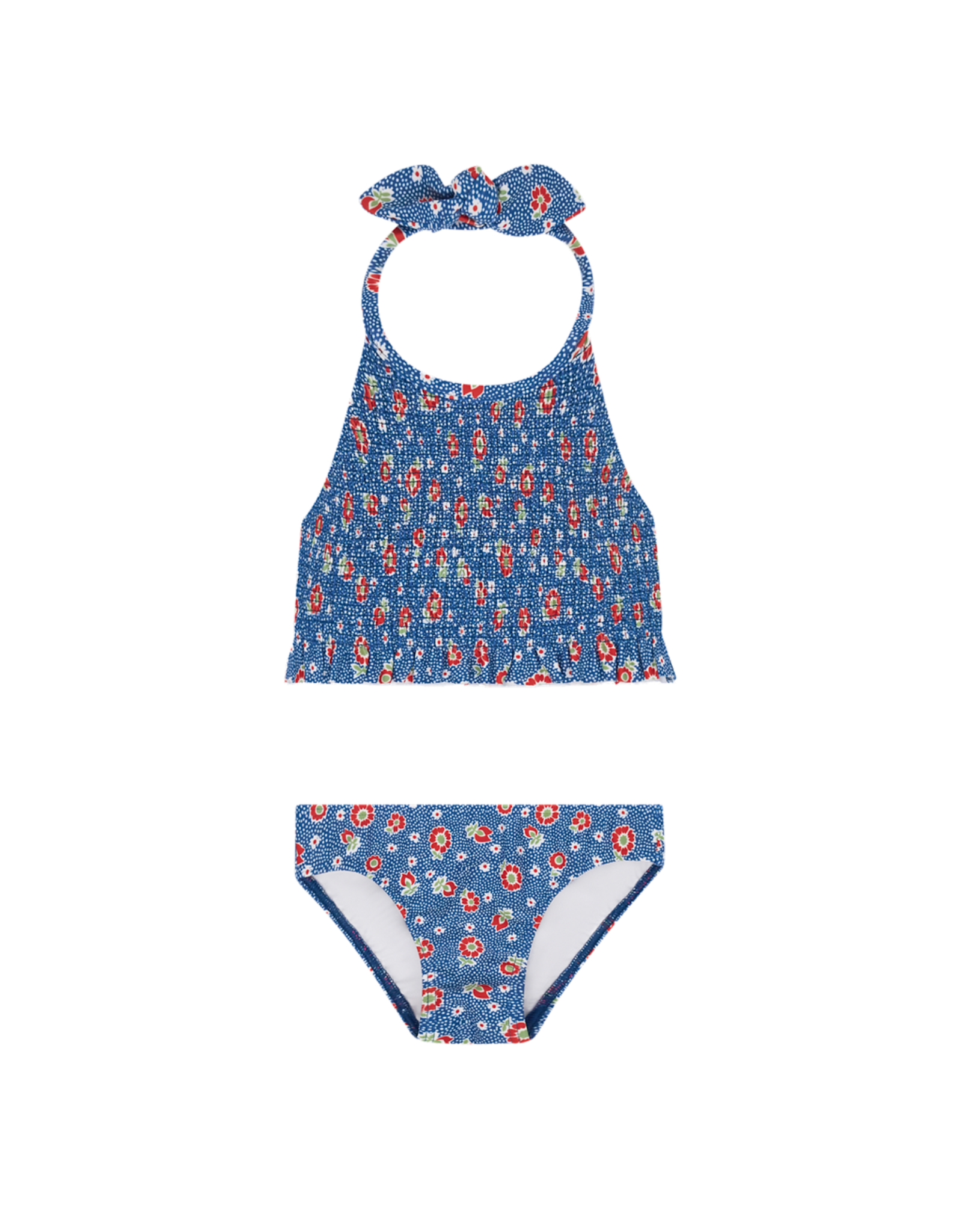 Minnow Floral Gingham Front Tie Strap Halter One Piece