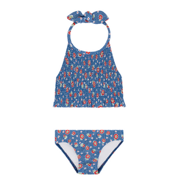 Minnow Floral Gingham Front Tie Strap Halter One Piece