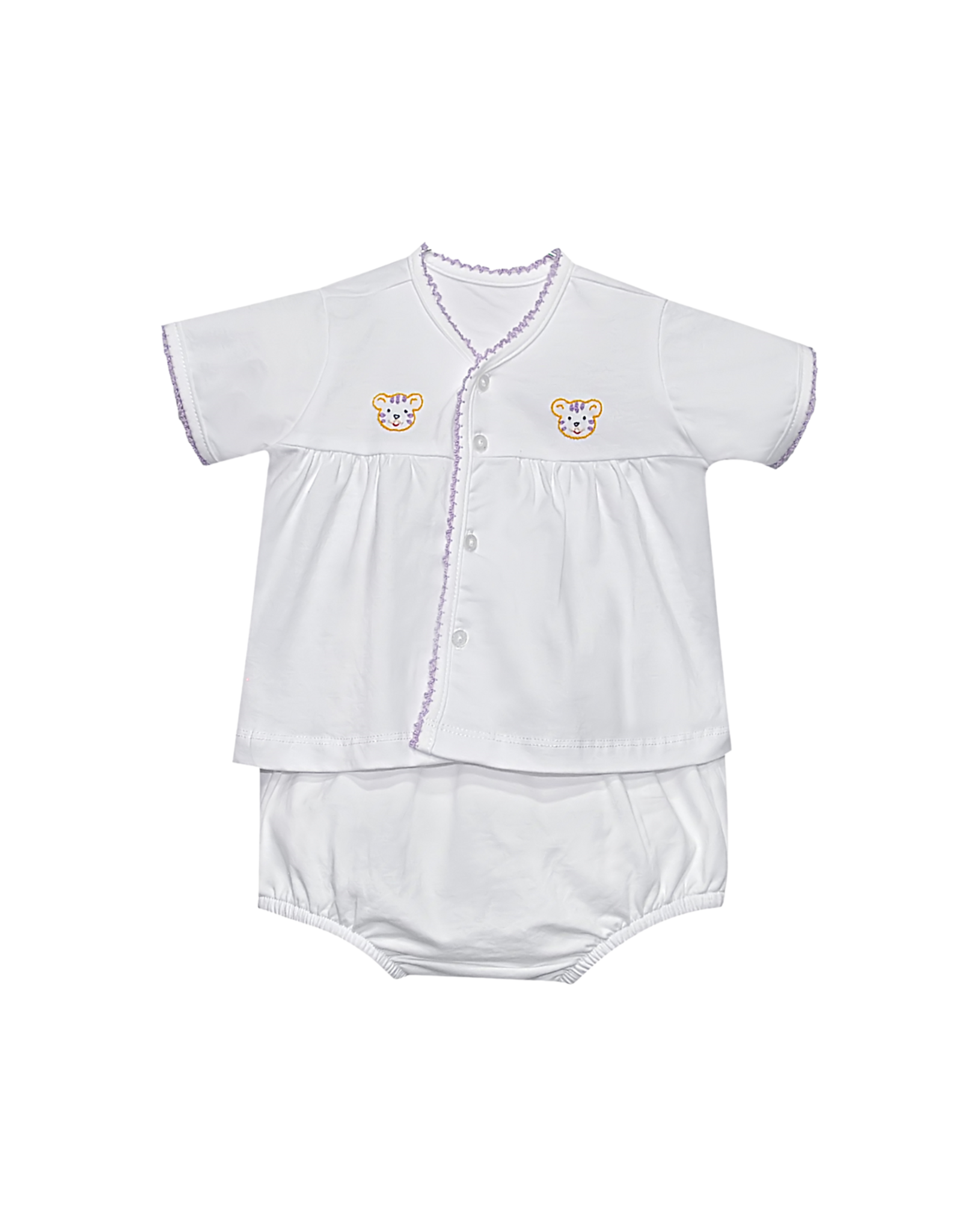 Southern Saturday Tiger Embroidered White Knit Unisex Diaper Set