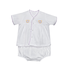 Southern Saturday Tiger Embroidered White Knit Unisex Diaper Set