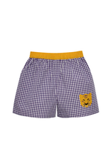 Southern Saturday Tiger Applique Purple/Gold Gingham Shorts