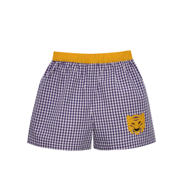 Southern Saturday Tiger Applique Purple/Gold Gingham Shorts