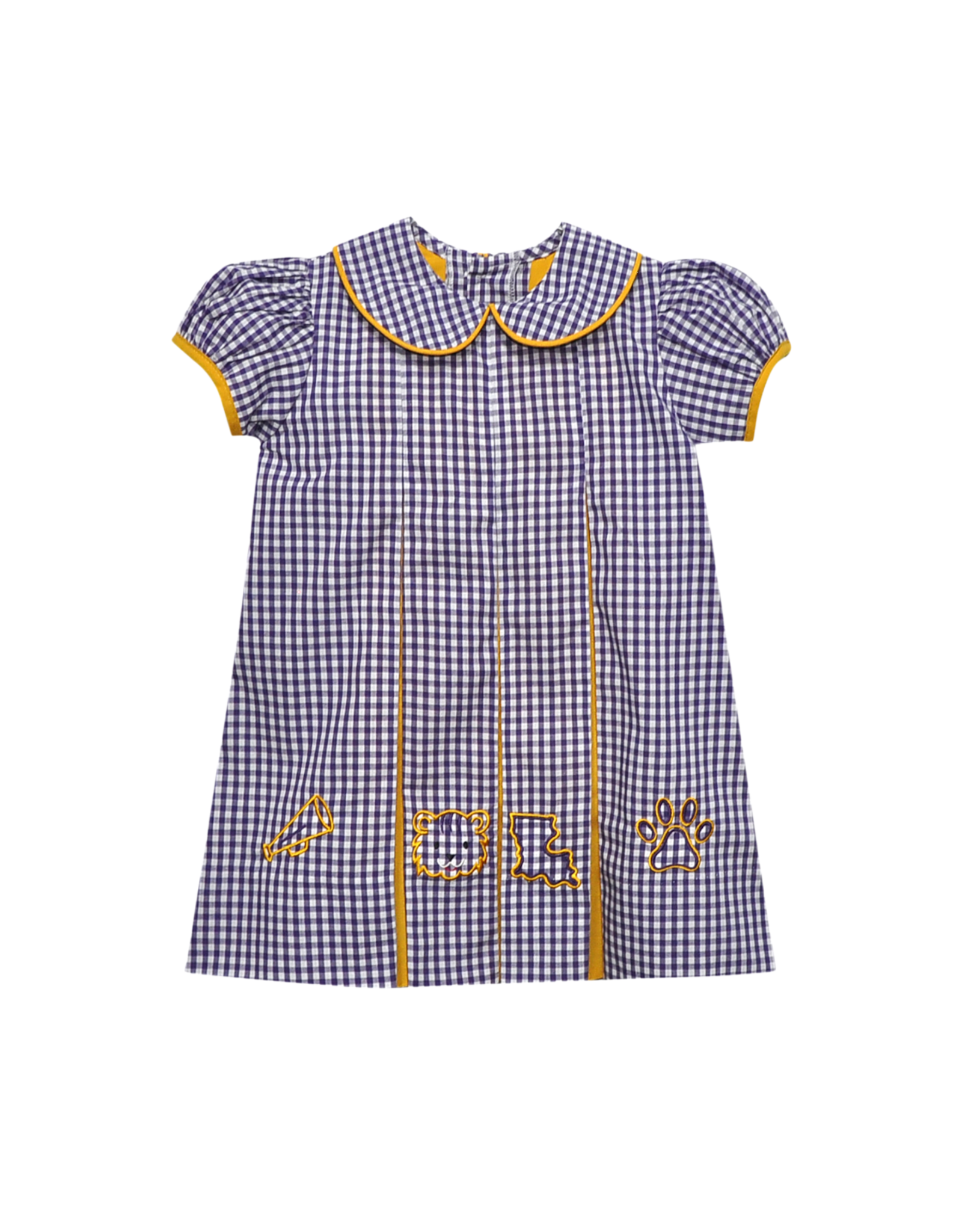 Southern Saturday LSU 4 Logos Purple/Gold Gingham Pleat Dress