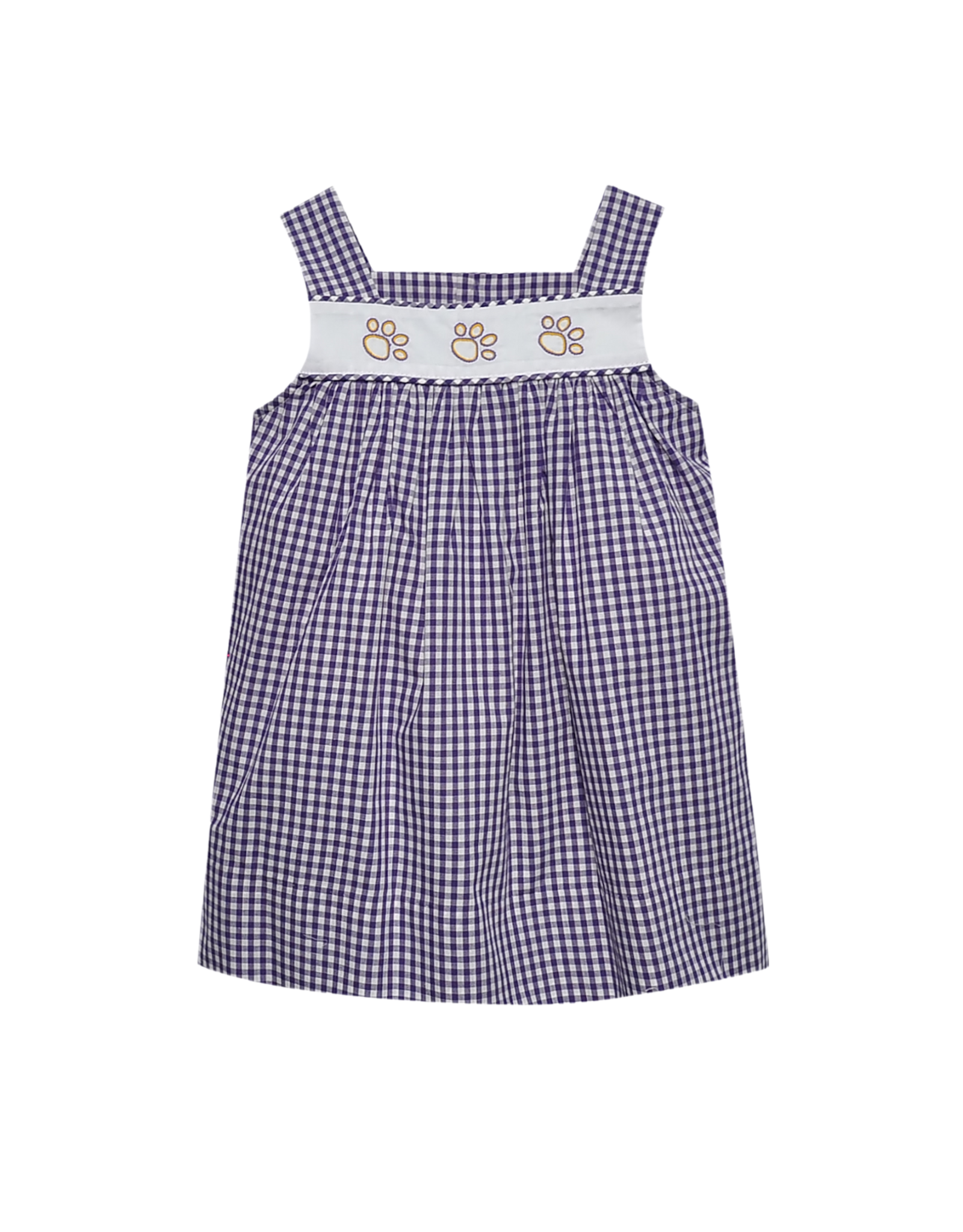 Southern Saturday Tiger Paw Embroidered Purple Gingham Dress