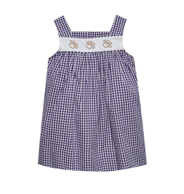 Southern Saturday Tiger Paw Embroidered Purple Gingham Dress