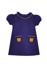 Southern Saturday Purple/Gold Tiger Applique Pocket Dress