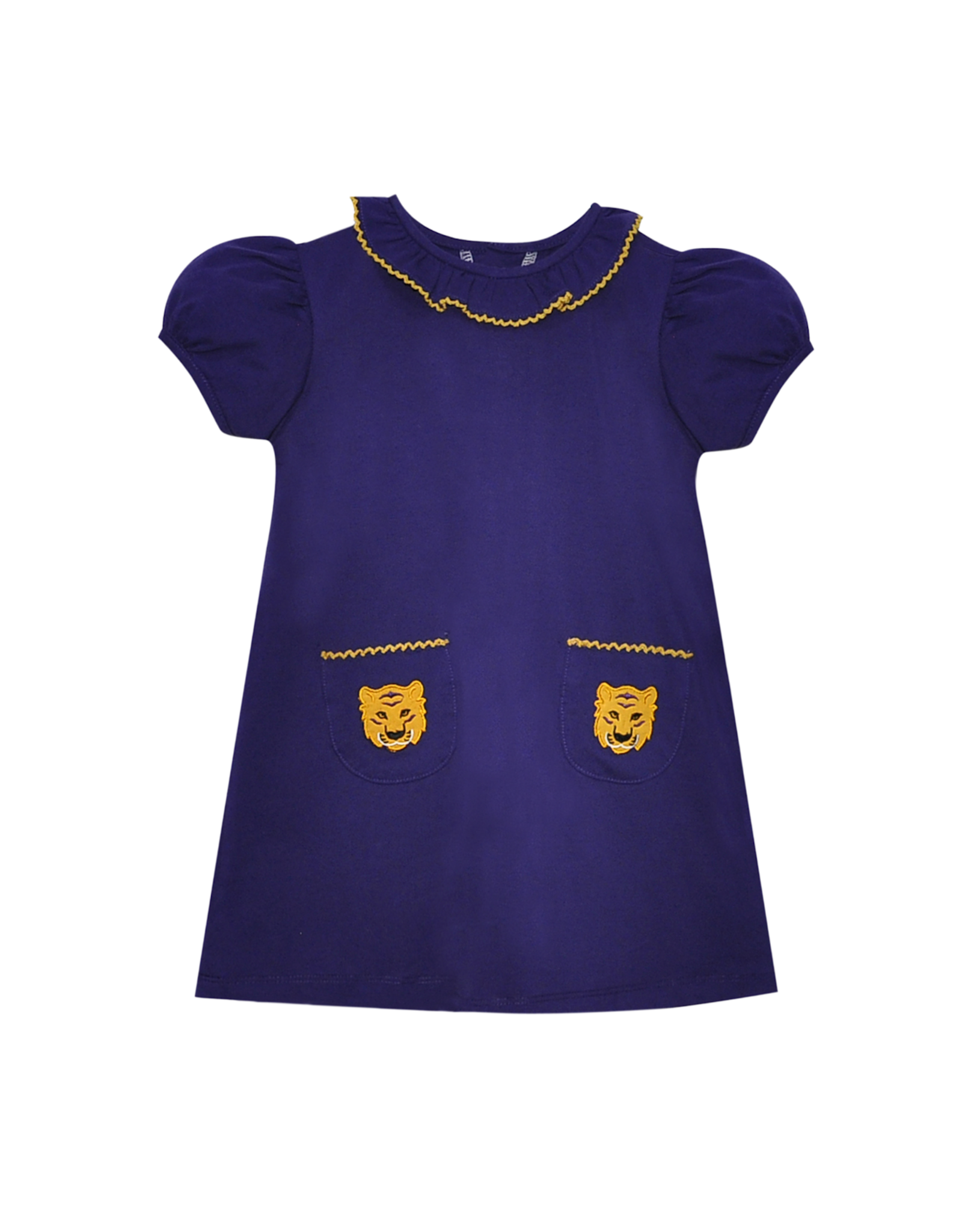 Southern Saturday Purple/Gold Tiger Applique Pocket Dress