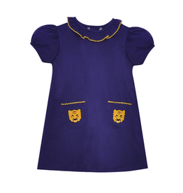 Southern Saturday Purple/Gold Tiger Applique Pocket Dress