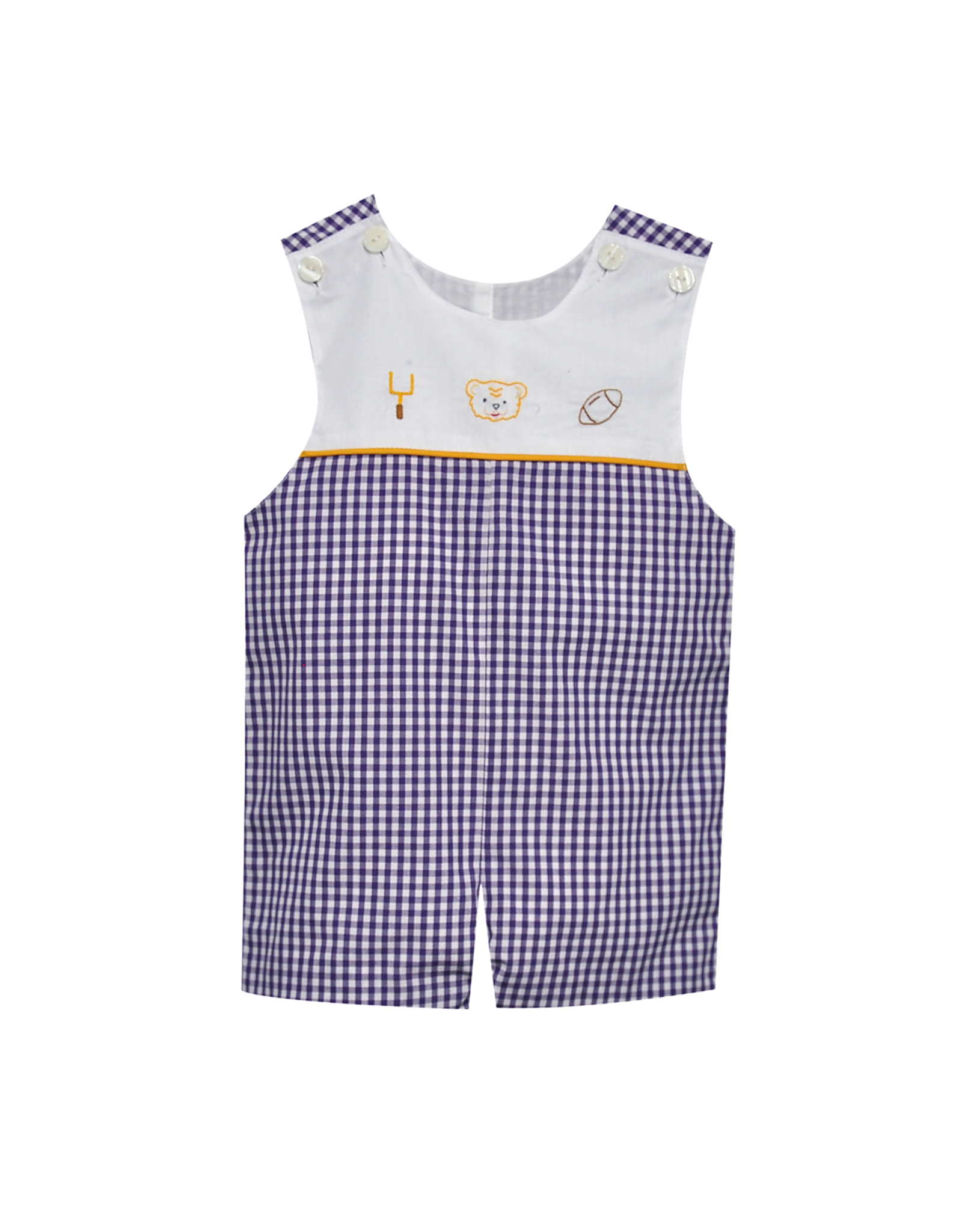 Southern Saturday Embroidered LSU Purple Gingham Shortall