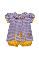 Southern Saturday LSU 4 Logos Purple/Gold Gingham Pleat Bloomer Set