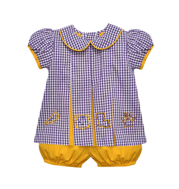 Southern Saturday LSU 4 Logos Purple/Gold Gingham Pleat Bloomer Set