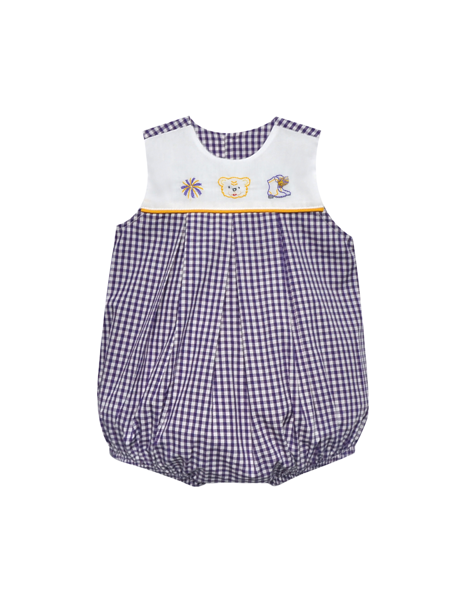 Southern Saturday Embroidered LSU Purple Gingham Pleat Girl Bubble