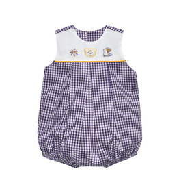 Southern Saturday Embroidered LSU Purple Gingham Pleat Girl Bubble