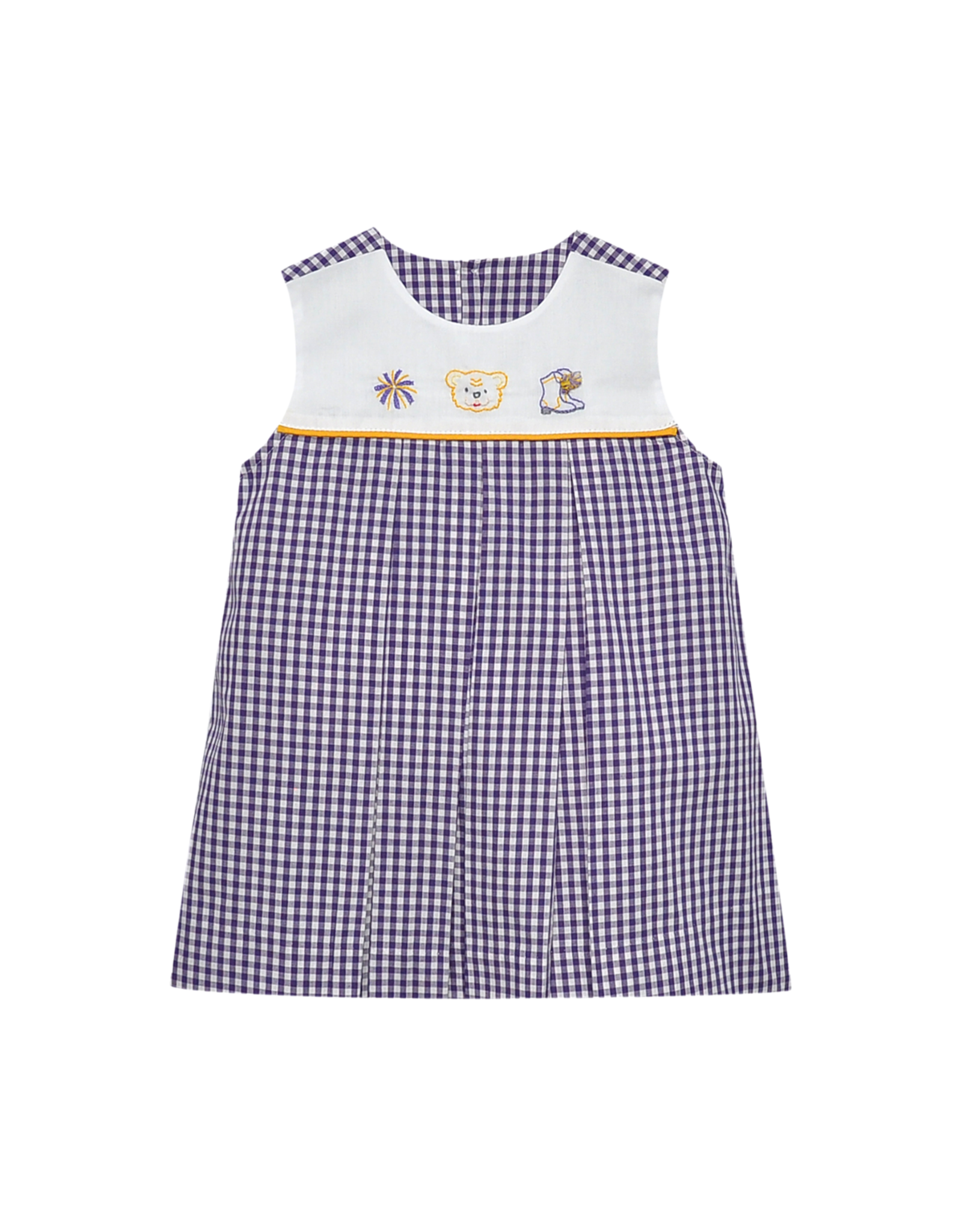 Southern Saturday Embroidered LSU Purple Gingham Pleat Dress