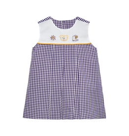 Southern Saturday Embroidered LSU Purple Gingham Pleat Dress