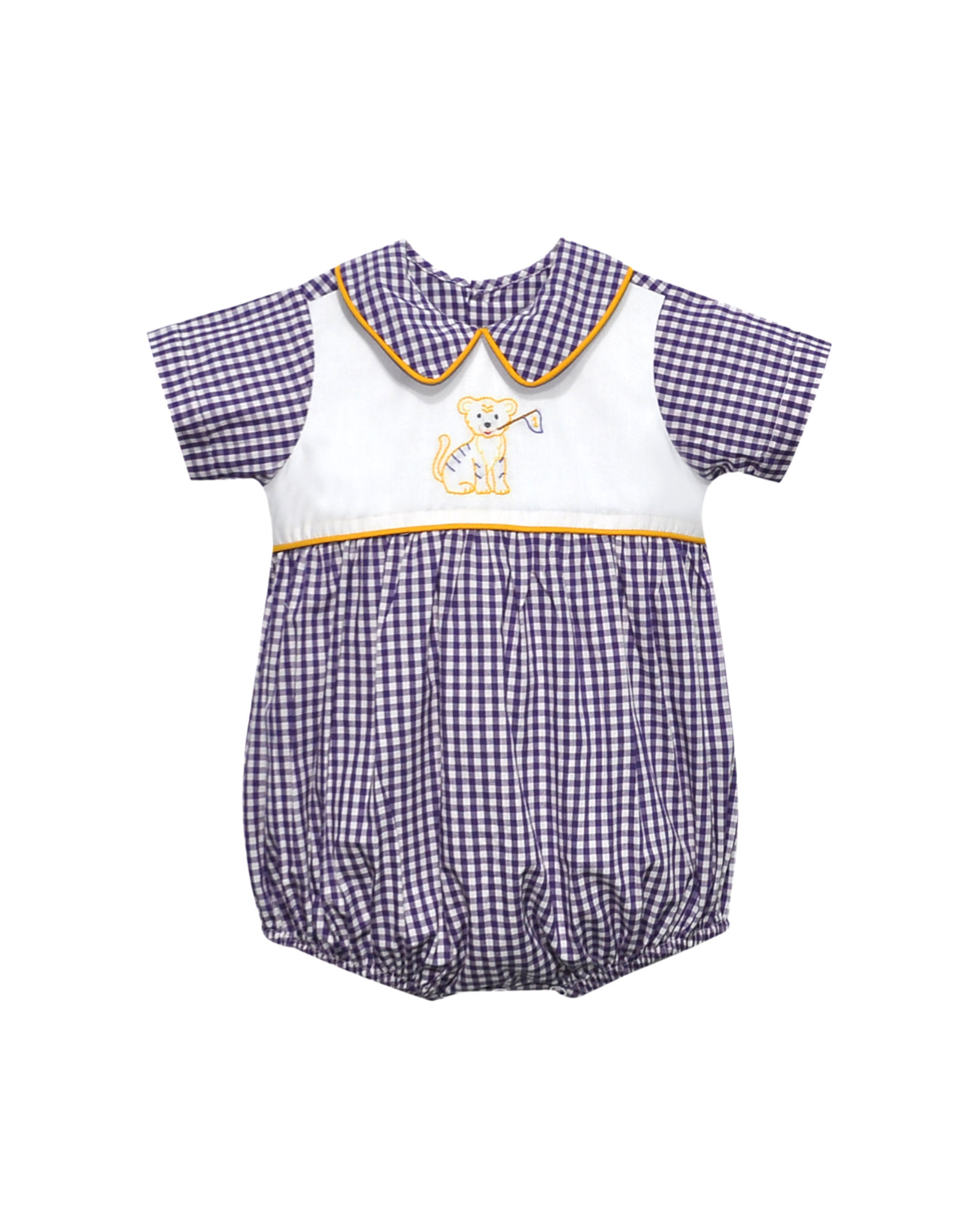 Southern Saturday Tiger w/ Flag Purple Gingham Boy Bubble