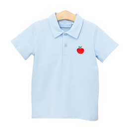 Trotter Street Kids Lt Blue Knit Apple Polo