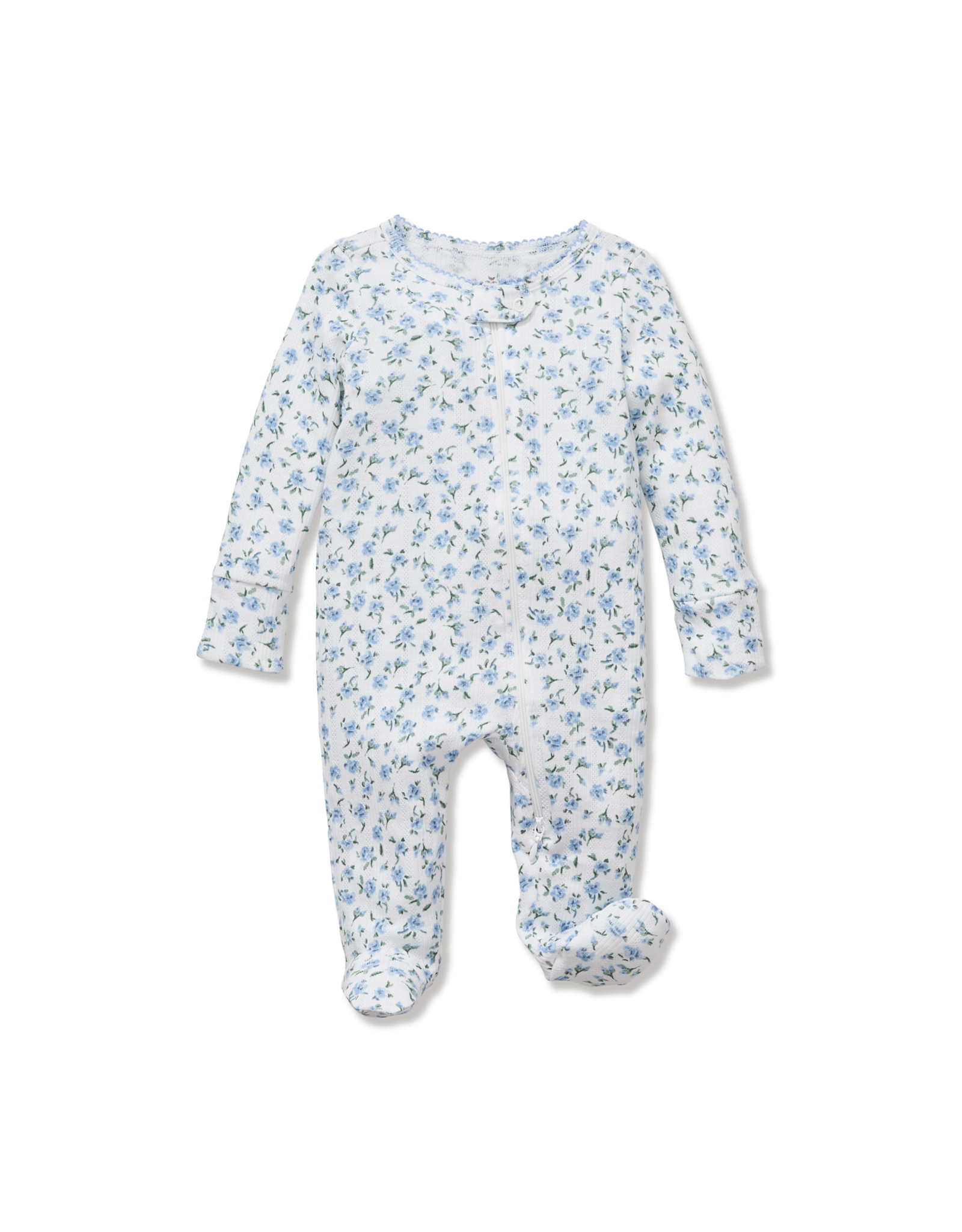 Petite Plume Infant Pointelle Romper, Blue Floral