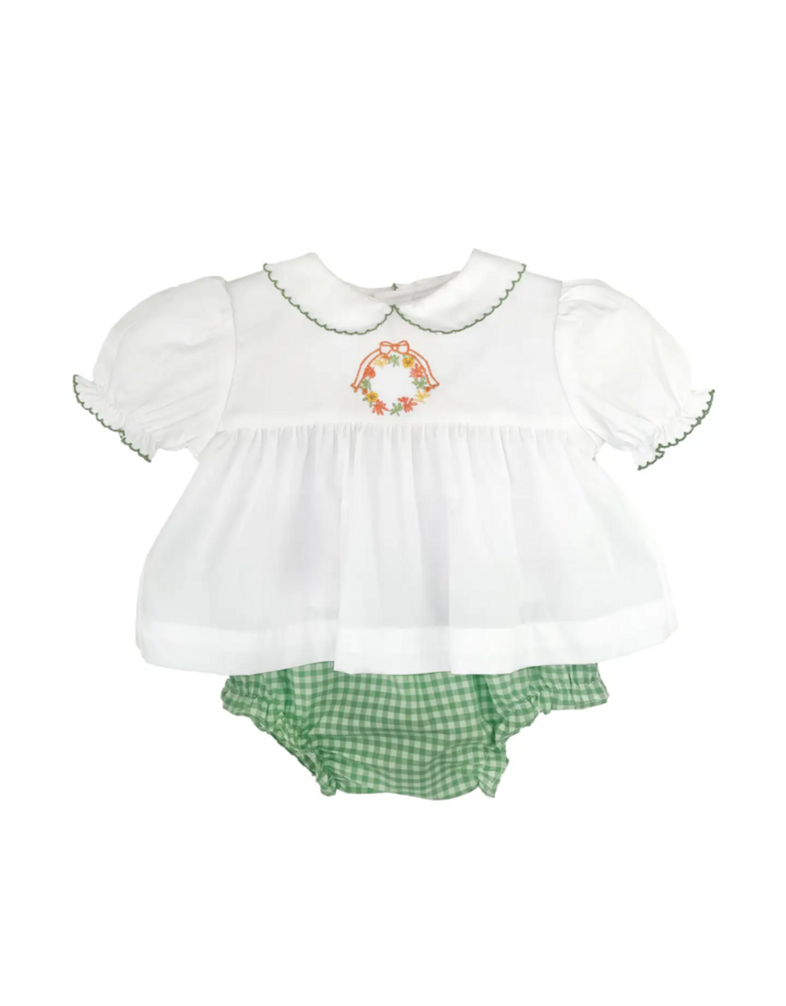 Petit Ami Girl Green Gingham Fall Diaper Set