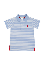The Beaufort Bonnet Company Prim and Proper Polo SS - Beale Street Blue Stripe/ Richmond Red