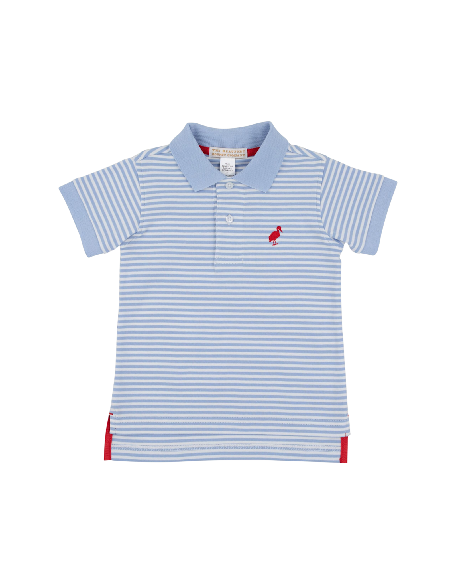 The Beaufort Bonnet Company Prim and Proper Polo SS - Beale Street Blue Stripe/ Richmond Red