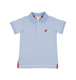The Beaufort Bonnet Company Prim and Proper Polo SS - Beale Street Blue Stripe/ Richmond Red
