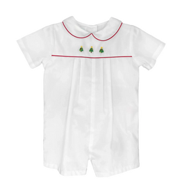 Petit Ami White Christmas Tree Embroidered Romper