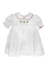 Petit Ami White Christmas Tree Embroidered Dress