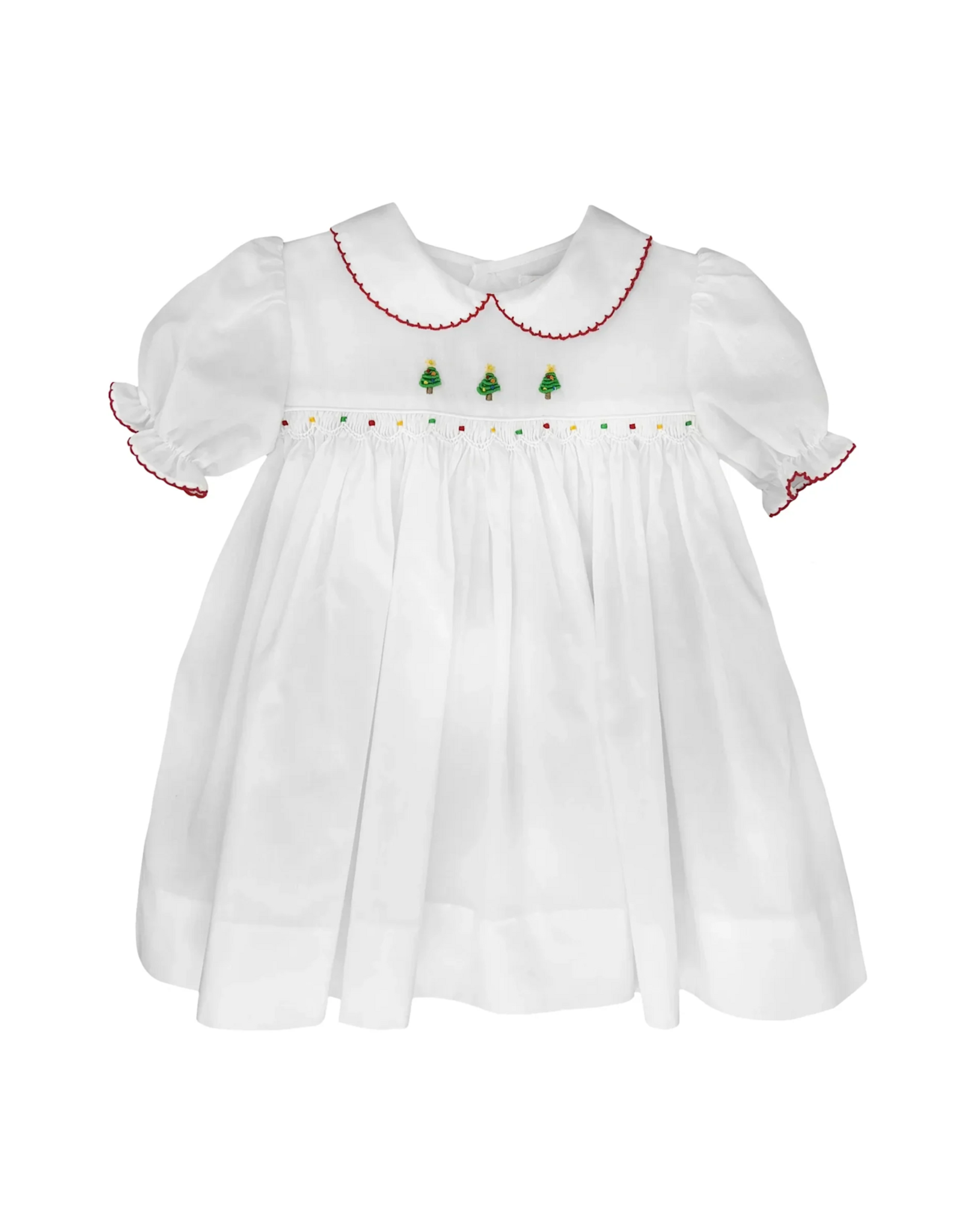 Petit Ami White Christmas Tree Embroidered Dress