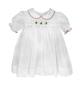 Petit Ami White Christmas Tree Embroidered Dress