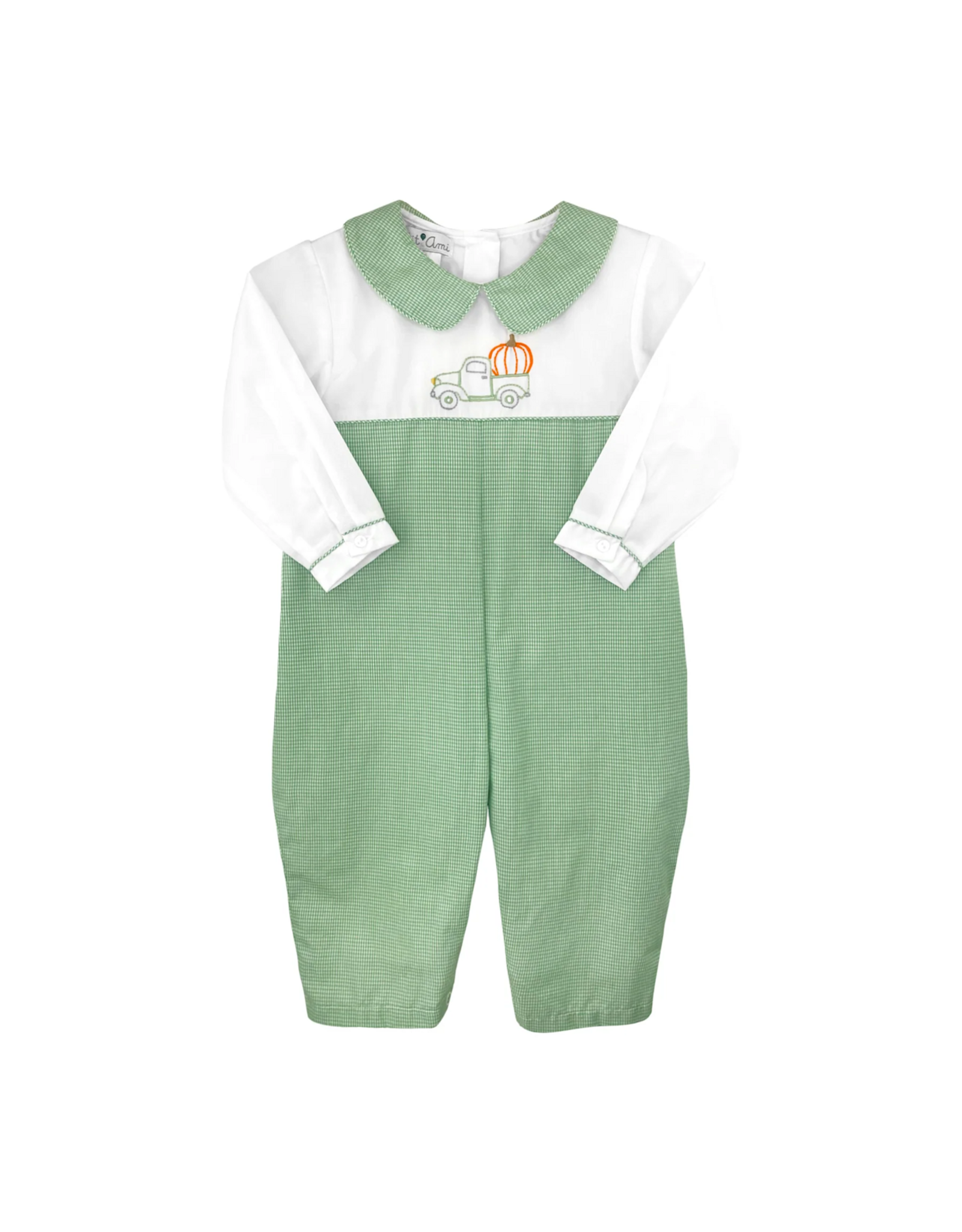 Petit Ami Green Gingham Pumpkin Truck Longall