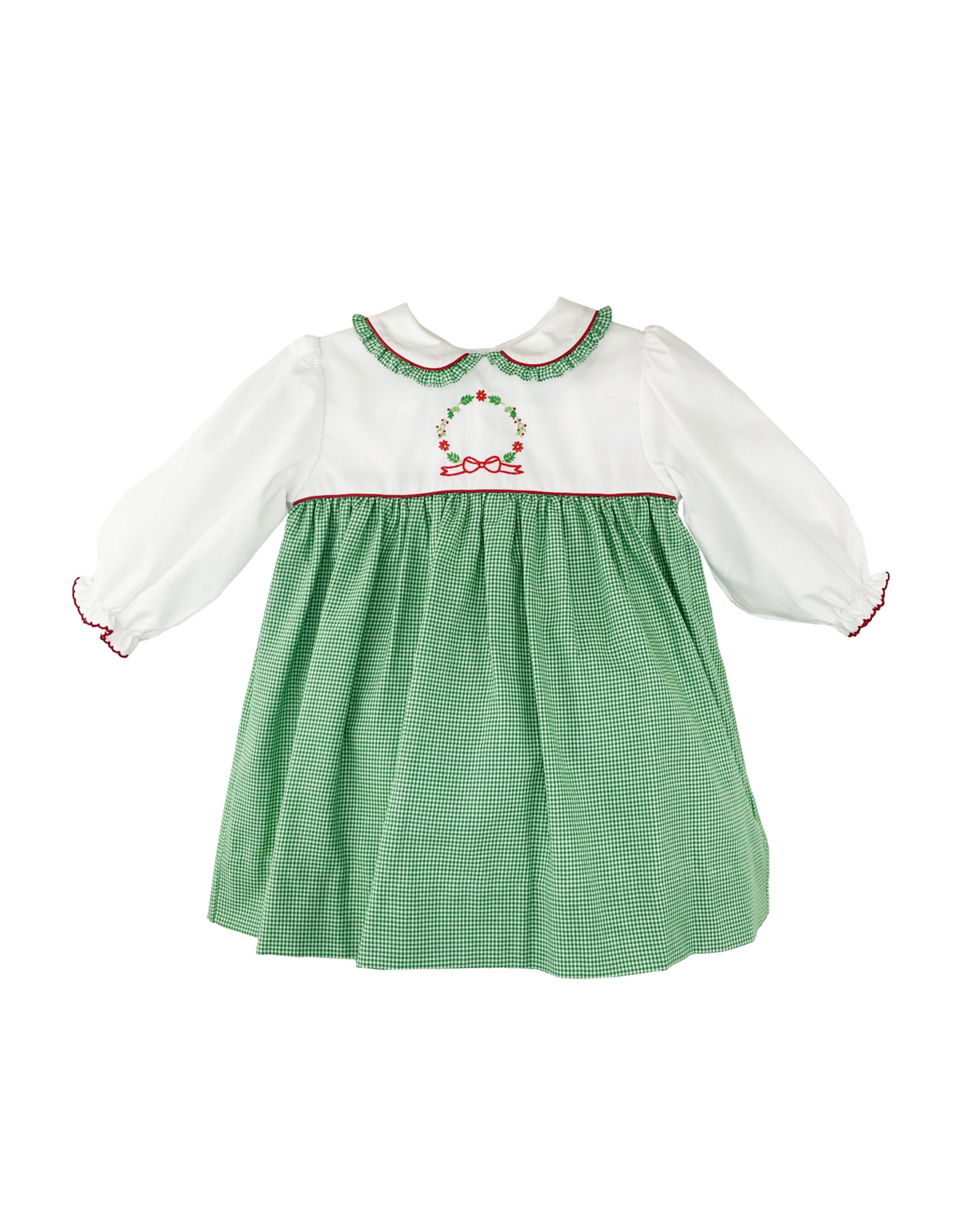Petit Ami Green Houndstooth Christmas Wreath Dress
