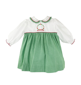 Petit Ami Green Houndstooth Christmas Wreath Dress