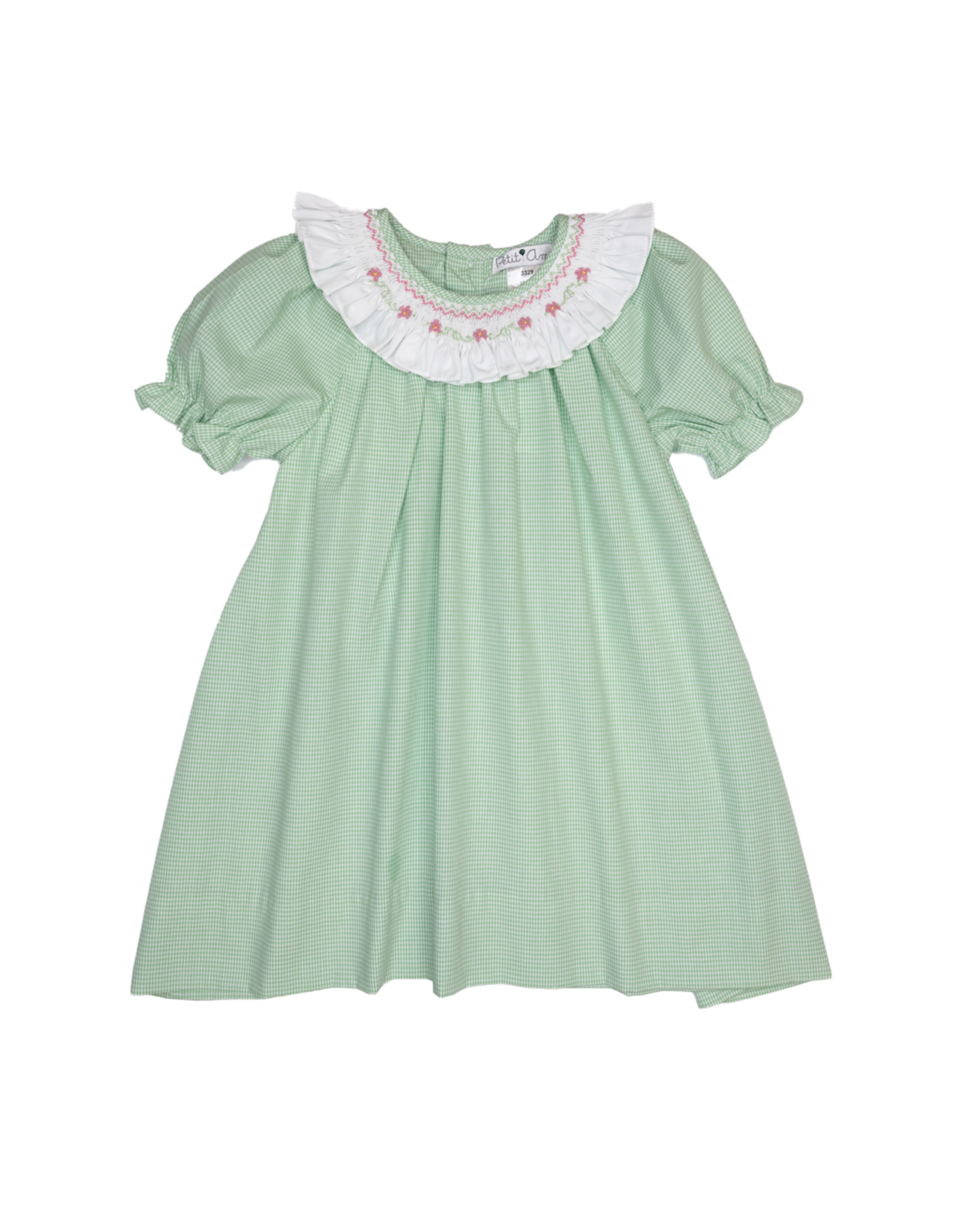 Petit Ami Green Gingham Smocked Collard Dress