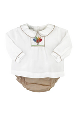 Petit Ami Boy Turkey Smock Brown Houndstooth Diaper Set
